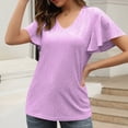 thumbnail image 5 of Fesfesfes Women Tops Women Summer Color V Neck Temperament Gentle Hollow Out T-shirt Short Sleeve Athletic Shirt Women 12(XXL), 5 of 9