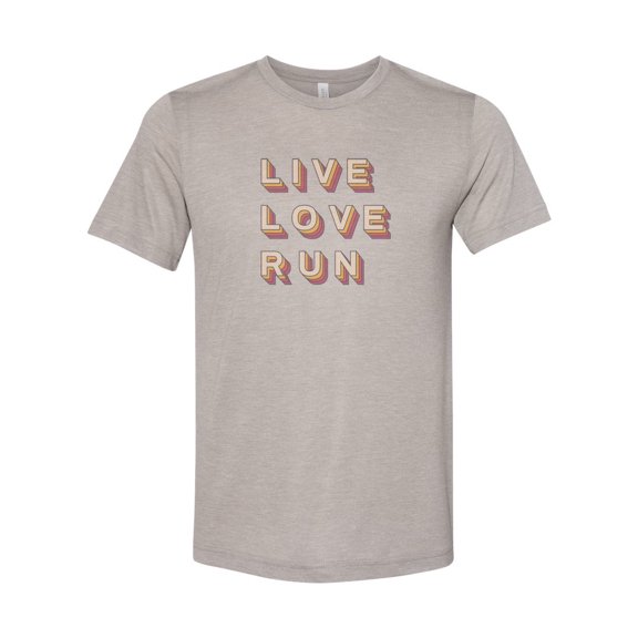 "Running Shirt, Live Love Run, Runner Tee, Unisex, Soft Bella Canvas, Vintage T, Retro, Gift For Runner, Runners, Gift For Him, Run Apparel, Heather Stone, LARGE"