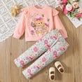 thumbnail image 2 of Little Cute Girls Outfits 2 Piece Set Winter Bear Print Top With Floral Pants Casual Soft Outfit Clothes Red Size 7-8T, 2 of 7
