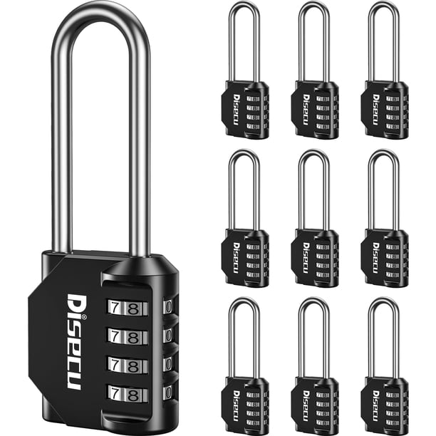 Paquete de 10 candados de combinación con grillete largo disecu de 2,6 pulgadas, candado impermeable de 4 dígitos para exteriores, para casillero escolar, gimnasio, unidad de almacenamiento, puerta, c