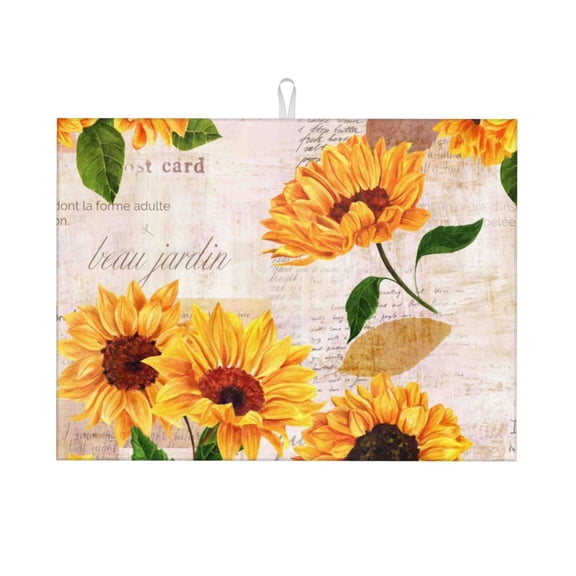 Kdxio Sunflower 5 for Dish Drying Mat,24*18 inch Absorbent Dish Drainer Kitchen Counter,Large Size Dish Drying Pad for Countertops,Draining Racks