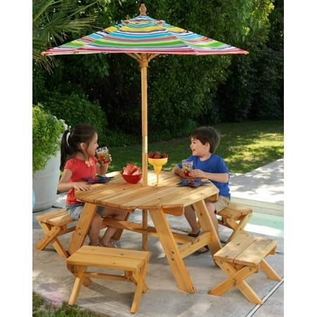 Kidkraft Outdoor Kids Table Four Stool W Umbrella Set Walmart Com