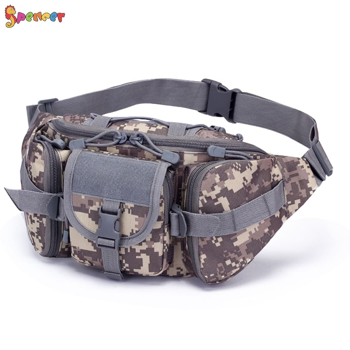 Spencer Men's Fanny Pack Nylon Bumbag Waist Bag Multi-pockets Hip Belt Bag  for Outdoor Hiking Fishing Hunting Green 