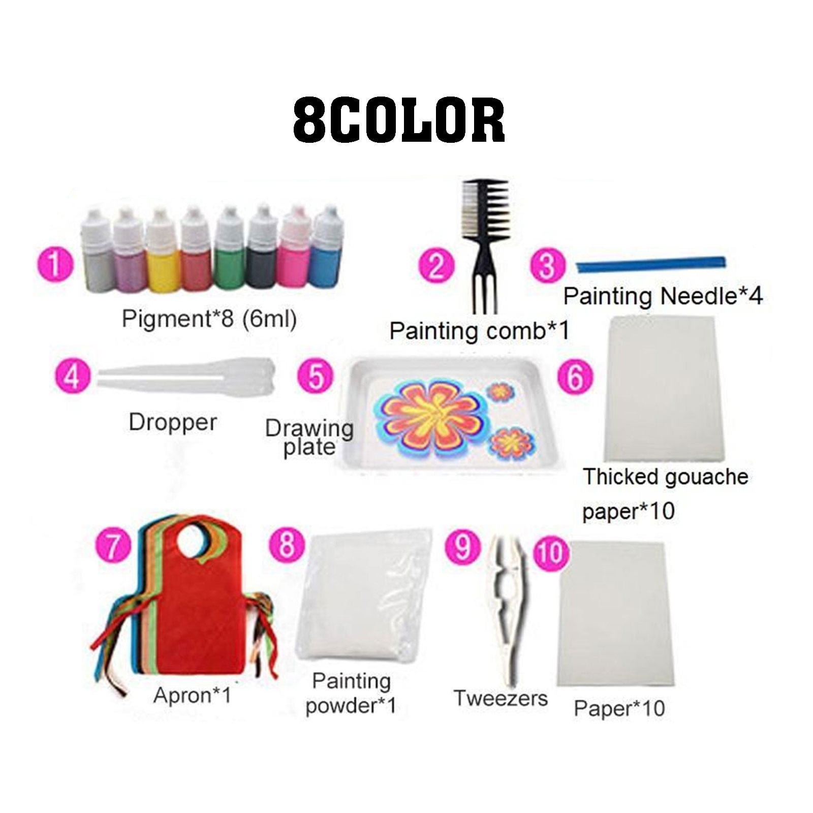 SPOORYYO 8 Colors Kids Watercolor Paint Set - 50ML Wet Painting Materials, DIY Art Supplies for Children, Safe & Easy to Clean, Includes Brushes, Gouache Paper, Apron