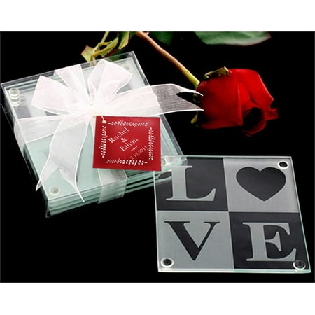 Kate Aspen Love Glass Coaster Gift Set with Ribbon and Thank You Tag (Set of 48)