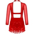 thumbnail image 3 of Zaldita Girls Mesh Splice Shiny Sequined Long Sleeve Tassel Dress Latin Salsa Samba Jazz Modern Ballroom Dancewear Red 10, 3 of 6