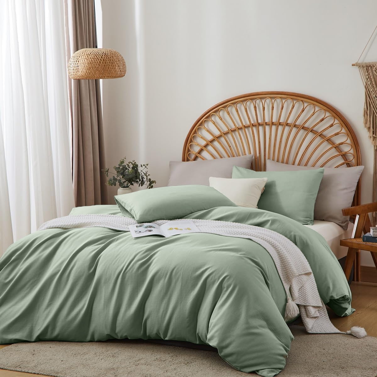 NAYOROOM 100% Organic Cotton Duvet Cover Twin Size, 2 Pieces Double Layer Cotton Gauze Bed Set Duvet Cover,Pale Green