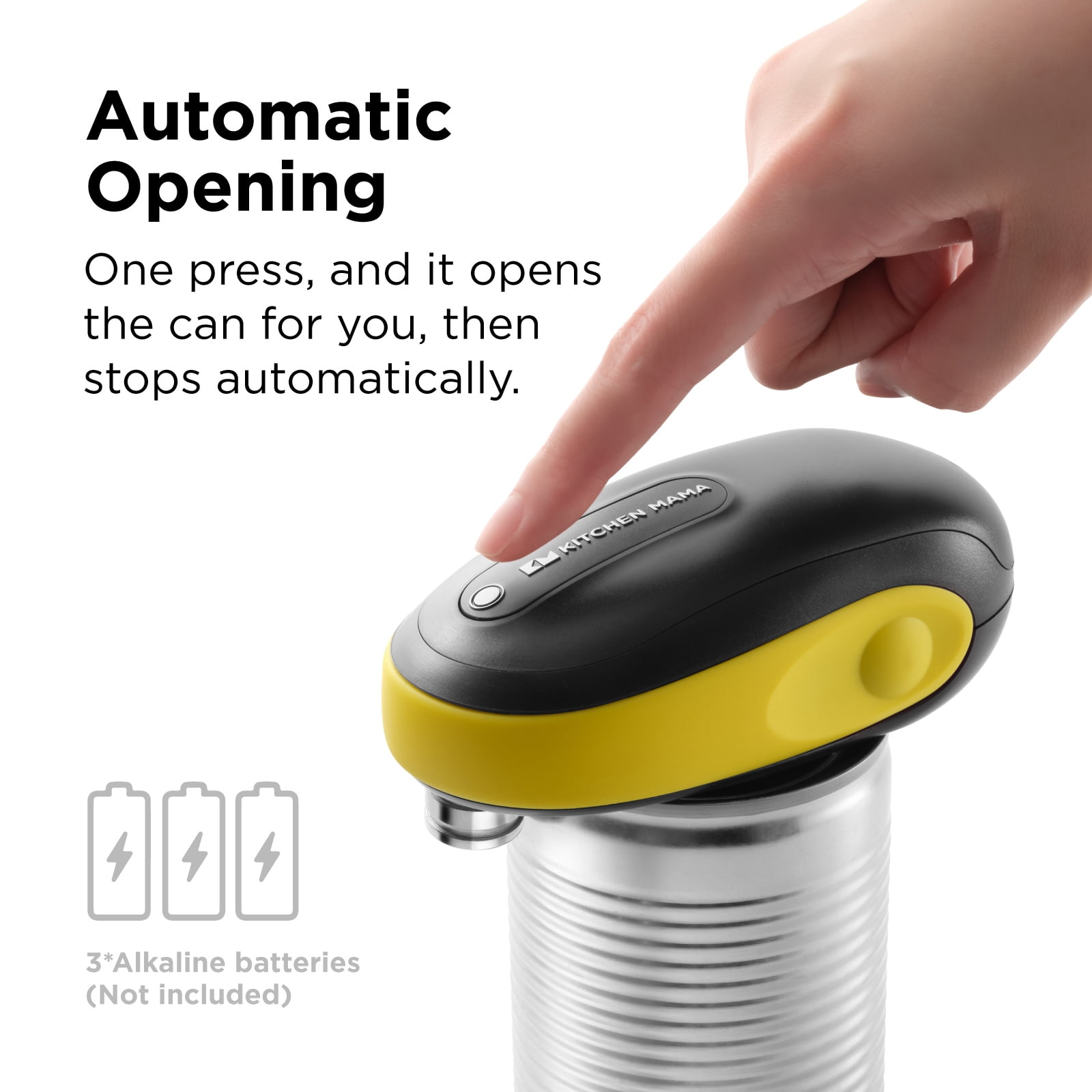 Kitchen Mama One-To-Go Electric Can Opener : Auto Stop, Smooth Edge, Battery Operated (Yellow)