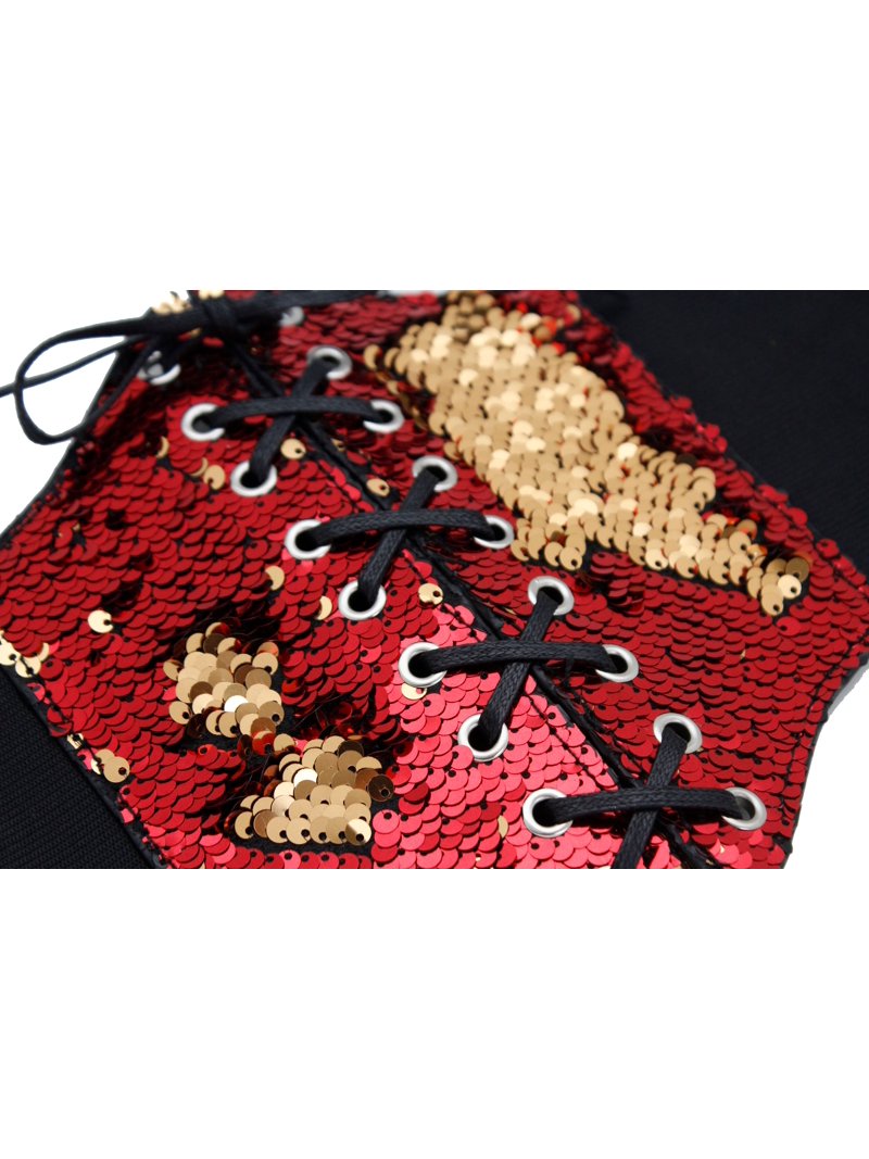 New Women Red Gold Fancy Sequins Elastic Wide Waistband  display picture 2
