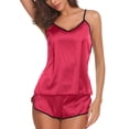 thumbnail image 2 of MSJUHEG Pajama Sets For Women 2 Piece Womens Pajamas Silk Pajamas For Women Solid Color Leisure Spandex 1 Top And 1 Pair Of Pajama Pants Sleepwear Sets Scoop Neck Sleeveless Slim-Leg Red S, 2 of 9