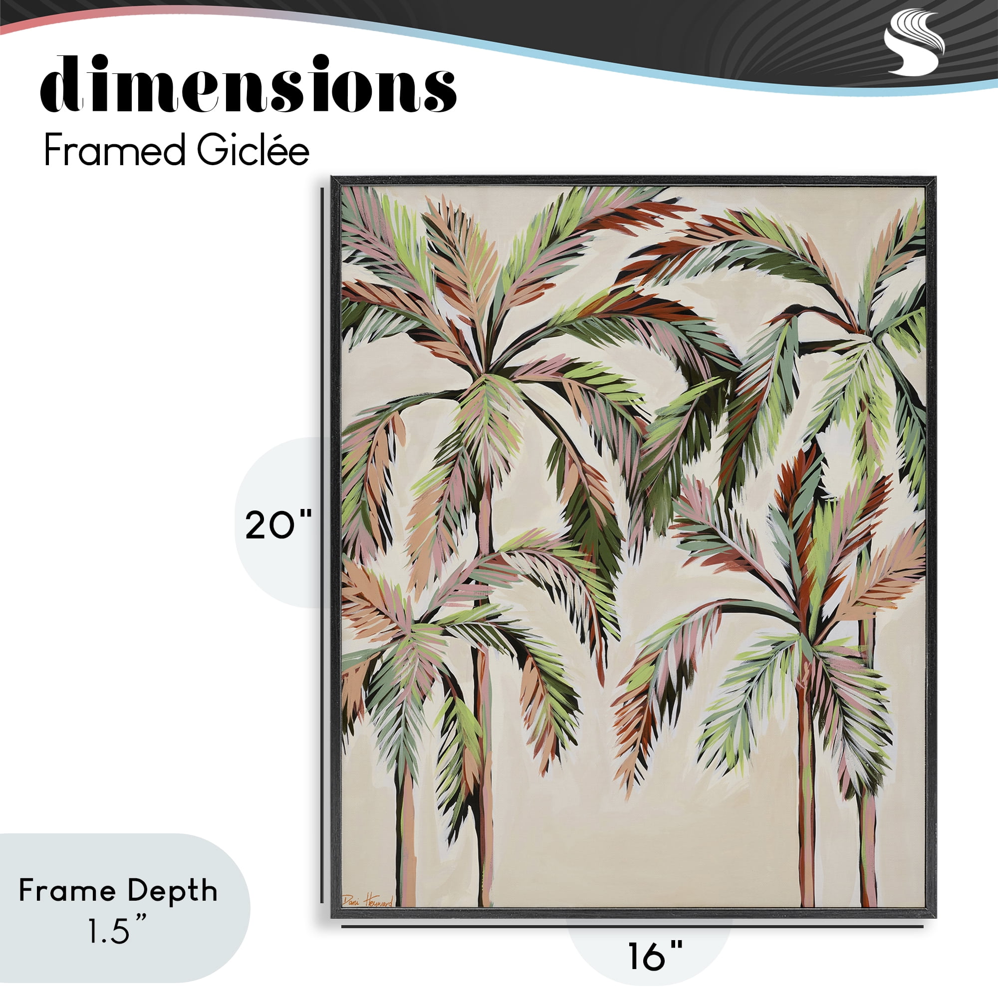Stupell Industries Blushing Palm Tree Canopy Black Framed Giclee Art, design by Dani Heyward