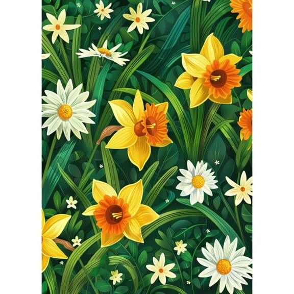 5D DIY Diamond Art Daisy and Yellow Daffodil DIY Paint with Full Drill Round Diamond Gems Painting by Number Kits for Adults Art Craft Home Wall Decor 15.8x19.8in