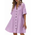thumbnail image 3 of Women'S Summer Babydoll Dress Casual Short Sleeve Sundress Button Down Dresses Light XL, 3 of 5