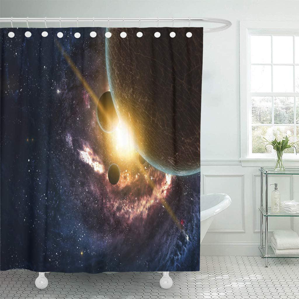 Details about   Bath Shower Curtain Astronaut Stand on Surface of Moon Waterproof Fabric 71'' 