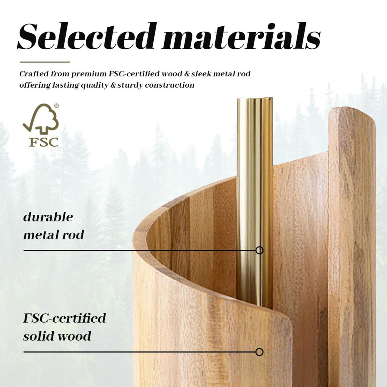 SLGGBUS Mountain Paper Towel Holder, 11.4" Wood Paper Towel Holders with Mango Wood Round Base and Iron, Effortless One-Hand Tearing, Fits Large Rolls for Kitchen & Bathroom Brown
