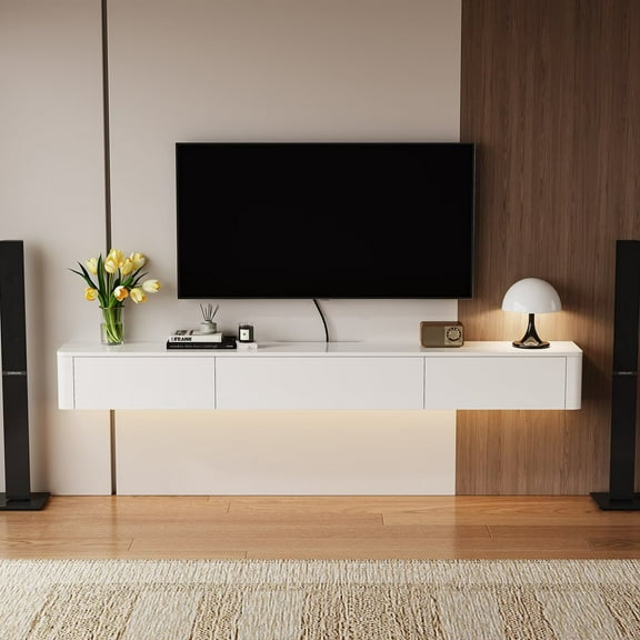 FloatiCasa 47-Inch High Gloss Floating TV Stand, Wall-Mounted Entertainment Center, for TVs up to 50"