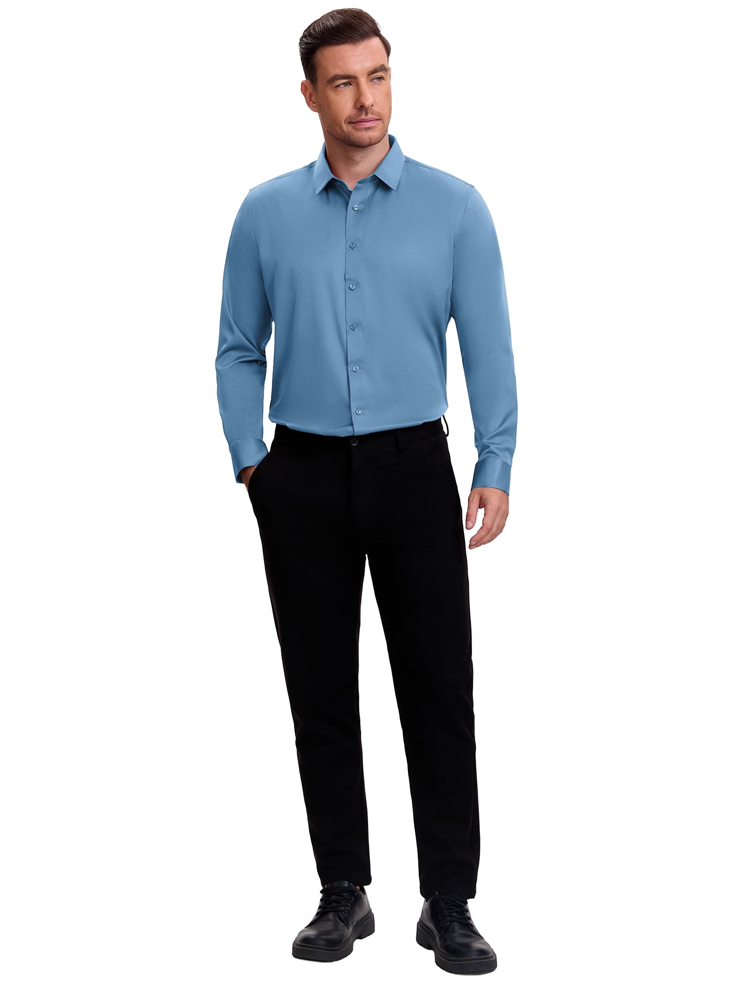 DARING DIVA Men's Point Collar Long Sleeve Button Down Formal Shirts S Blue