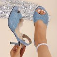thumbnail image 3 of Rokment Metallic Sparkly Rhinestones Stiletto Slingback Dressy Sandals for Women Bride Wedding Elegant Peep Toe Slip on High Heels Summer Dress Pumps Blue Size 6, 3 of 7