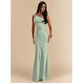 thumbnail image 5 of Mint Green Solid Satin Asymmetric One Shoulder Backless Maxi Dress, Elegant Evening Wedding Guest Formal Gown, 5 of 6