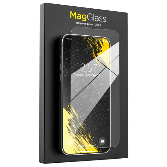 MagGlass (2 Pack) with Applicator, Compatible with iPhone 14 PRO Screen Protector, Full-coverage / Scratch-resistant (9-ohm) High Clarity Tempered Glass (Case Compatible)