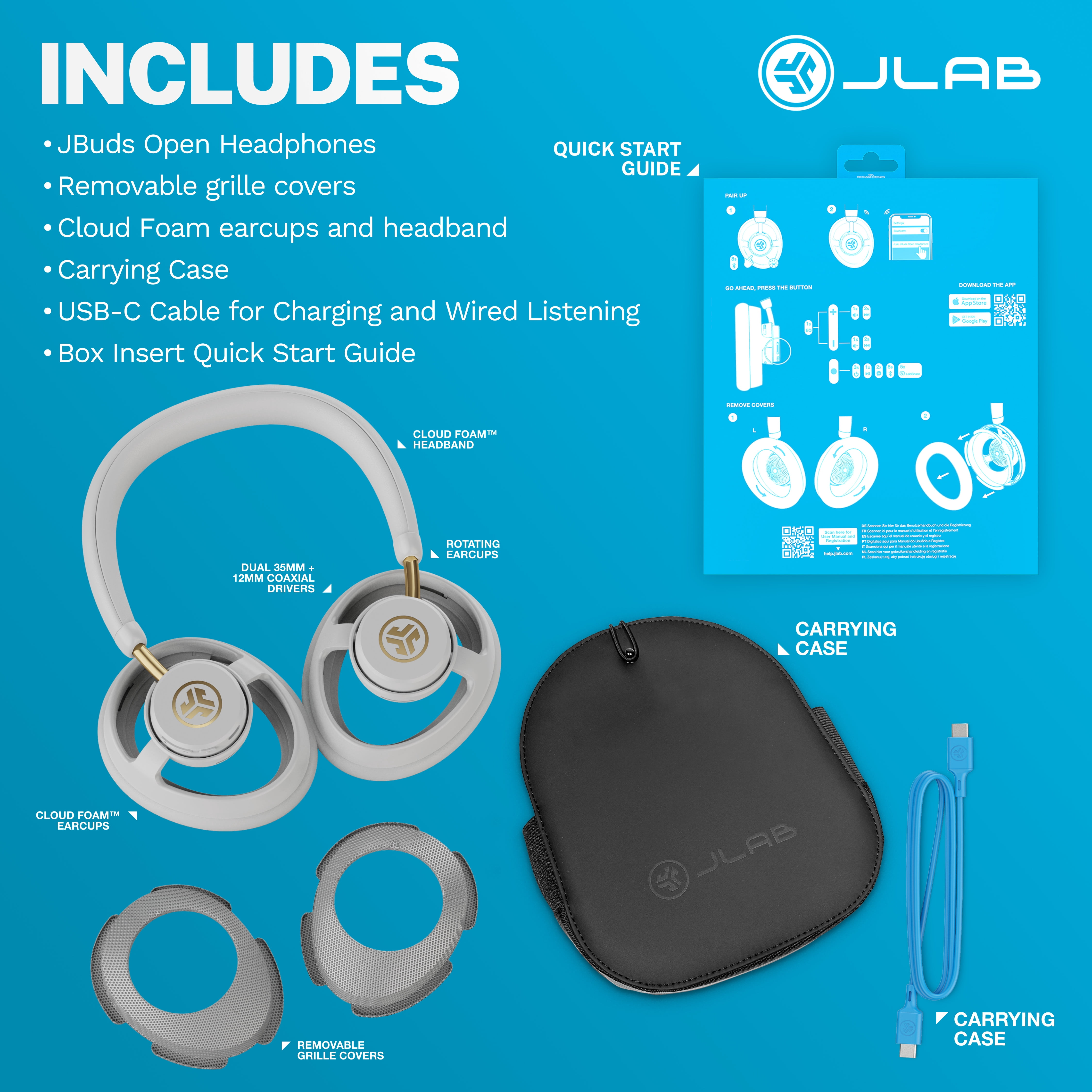 JLab JBuds Open Wireless Headphones, Cloud Foam Comfort, 24Hr Battery, Open-Ear, Cloud White