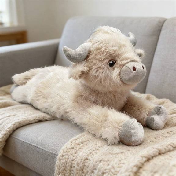 Clearance! Highland Cow Stuffed Plush Doll, Realistic Long-Haired Yak Plush Figure, Fluffy Animal Plush for Home Decor, Farm Style Ornament & Collection, 1 Pcs