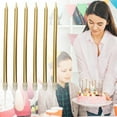 thumbnail image 2 of Tyeign Long Thin Metallic Birthday Candles, 6 Elegant Taper Cake Candles in Gold Silver Champagne for Wedding Anniversary Party Decor, Smoke-Free Burn, 1 Box of Birthday Party Candles, 2 of 8