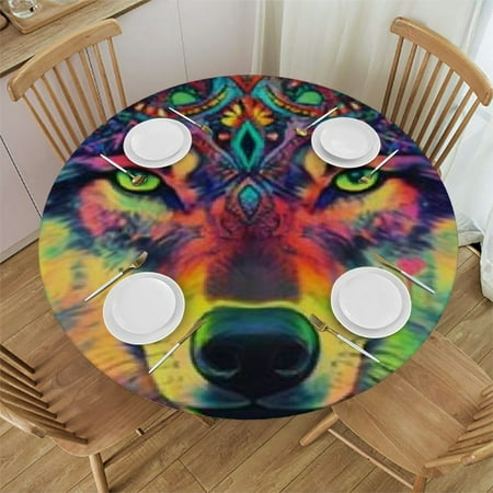 

Autua Wolf Theme Round Tablecloth Stain-Resistant and Washable 100% Polyester Waterproof Table Cover for Indoor Outdoor Restaurants Weddings Parties 42 -46