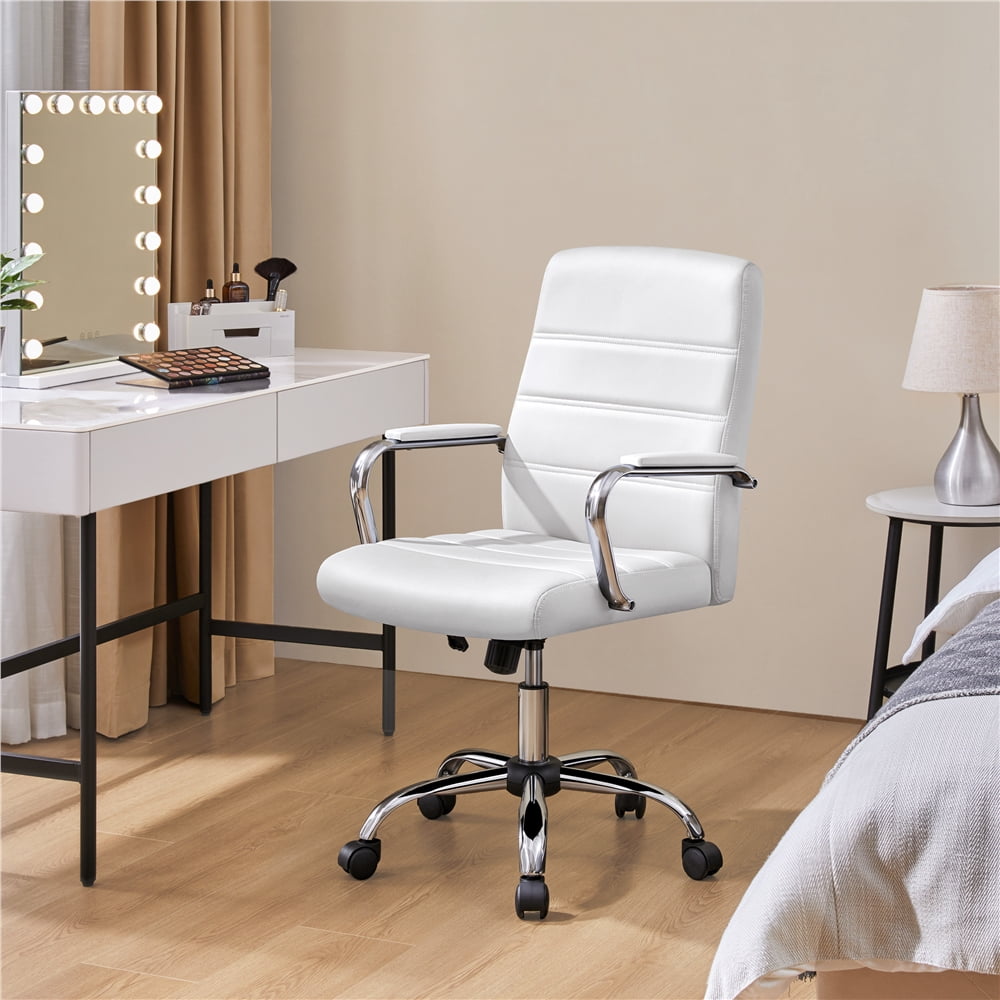 Yaheetech Mid-Back PU Leather Adjustable Office Chair with Arms, White