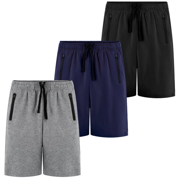 BIG ELEPHANT Shorts Atléticos para Niño con Bolsillos con Zíper y Cordón, Shorts Casuales para Jóvenes, Paquete de 3, Tallas: 7-17 Años