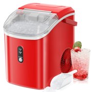 Nugget Countertop Ice Maker with Soft Chewable Pellet Ice, 34Lbs/24H,Pebble Portable Ice Machine with Ice Scoop, Self-Cleaning, One-Click Operation, for Kitchen/Office/Bar, Red