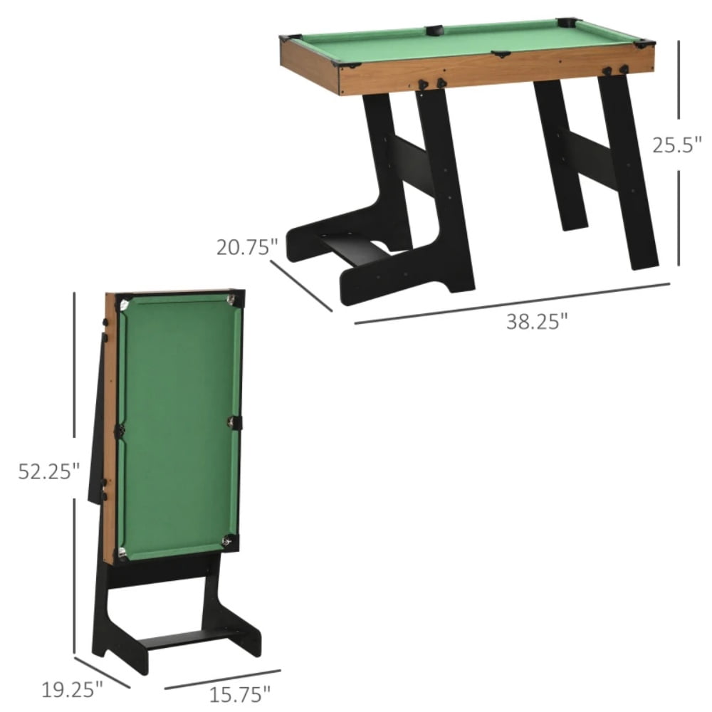 38.25 Inch Folding Mini Pool Table, Portable Tabletop Billiard Table with Full Accessories, MDF Frame Flannelette Surface, Foldable Legs for Easy Storage, Ideal for Adults Teens 14+