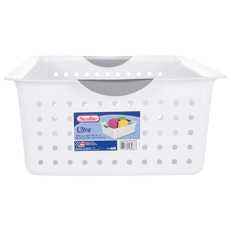 Sterilite Large Ultra Plastic Storage Baskets w/ Handles, White, 12 Pack 