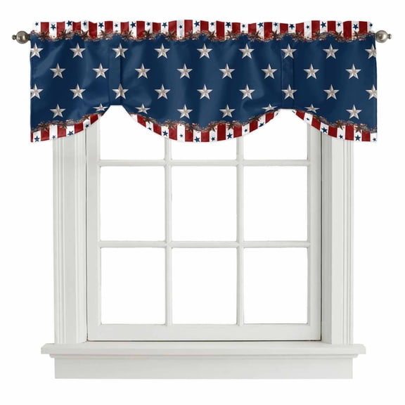 Country Star Farm Tie Up Valance Curtains for Windows, Kitchen Curtains Window Treatments, Red Blue Patriots Stripe American Flag Short Window Shades Valances for Bedroom Bathroom Cafe 42"x18"