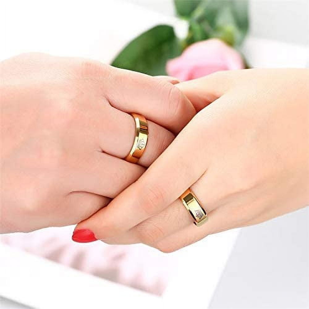 His & Her Matching Stainless Steel Couple Rings Set - King & Queen Wedding Bands, Engagement Promise Rings (Black & Rose Gold, Size 11 & 6) - View #2