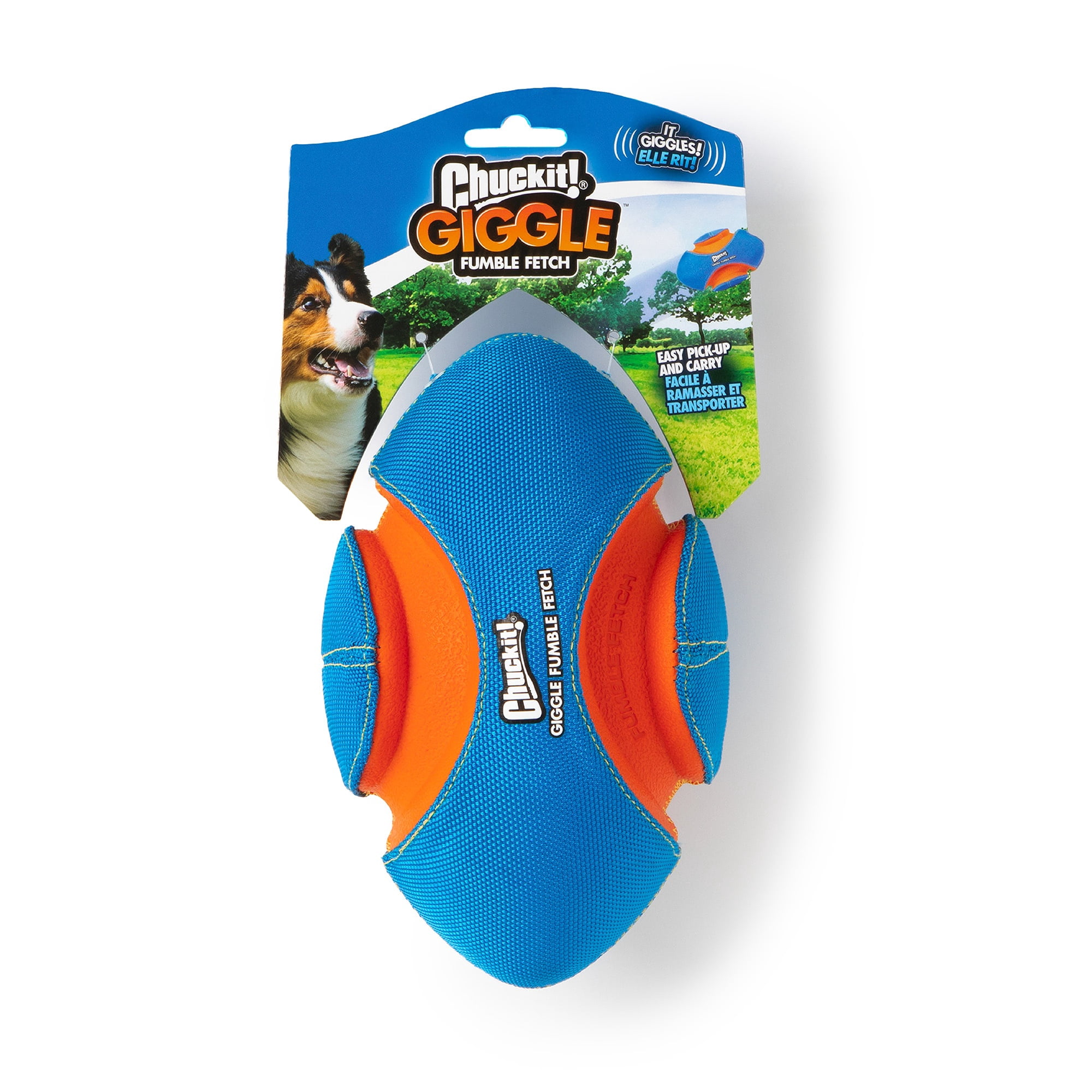 Chuckit! Giggle Fumble Fetch Dog Ball Fetch Football Toy for Dogs with Bitezones, 7.9" L for Small Pets up to 30 lbs, Pack of 1