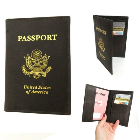 Foil Leather - Brown Leather Passport Case Cover Holder Travel Card Foil Stamped RFID Blocking