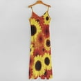 thumbnail image 4 of Robe Tournesol Rouge Jaune Fleurs Colorées Esthétique Col en V Boho Plage Longues Robes Design Femmes Robe Maxi Sexy Grande Taille, 4 of 5