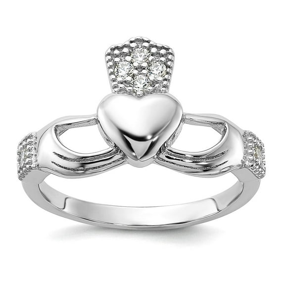 925 Sterling Silver Rhodium Plated Cubic Zirconia Irish Claddagh Celtic Trinity Knot Ring Size 8 1.8mm Wide Ring for Wom