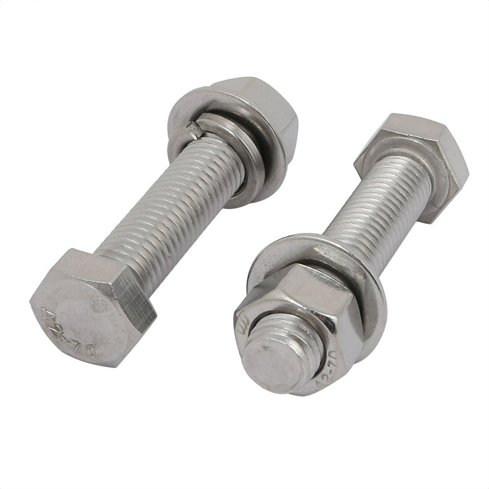 2 Set M12x60mm 304 Stainless Steel Hex Bolts w Nuts and Washers Stainless Steel Nuts And Bolts Assortment