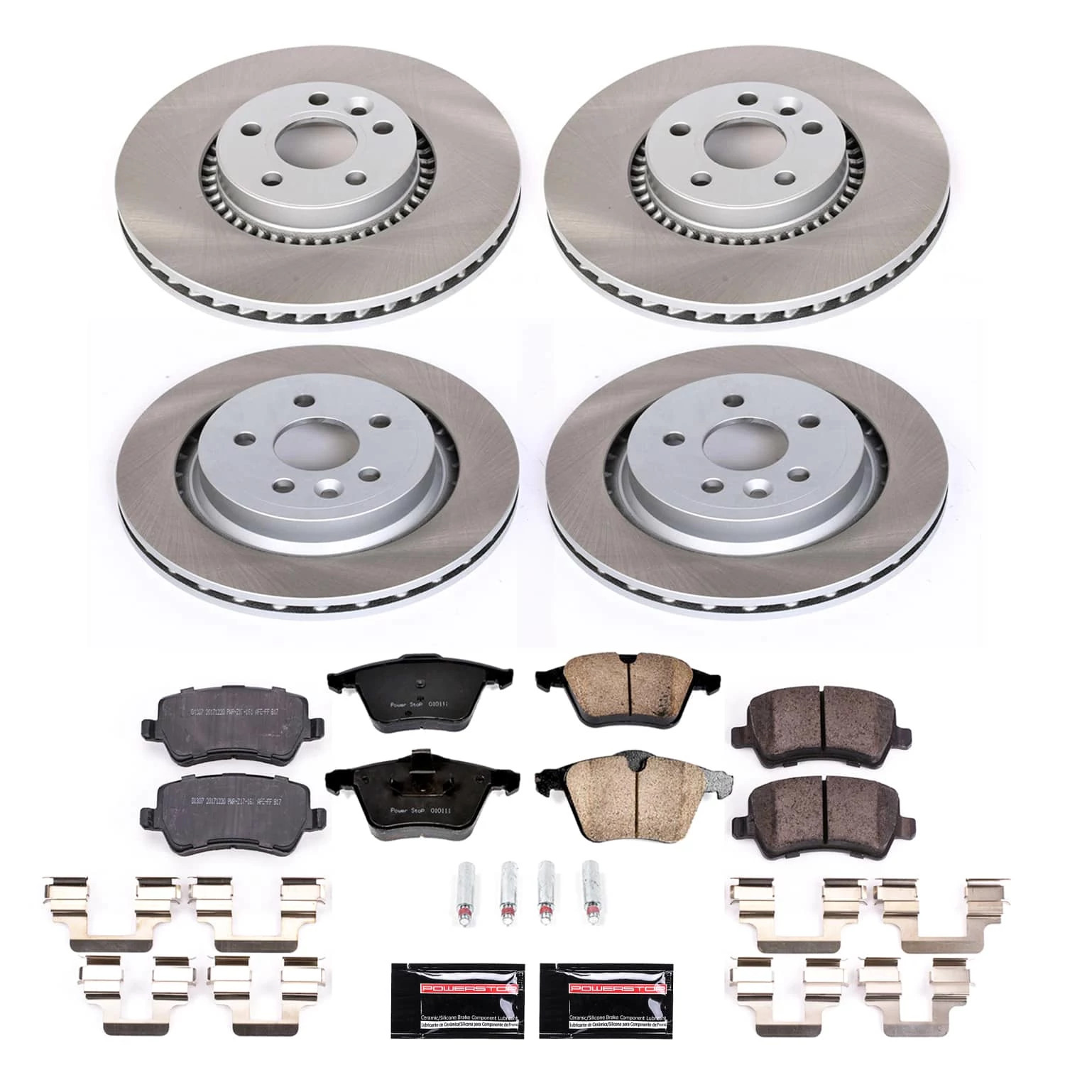 PowerStop Front and Rear Semi-Coated Rotor and Low-Dust Ceramic Brake Pad Kit SC7637