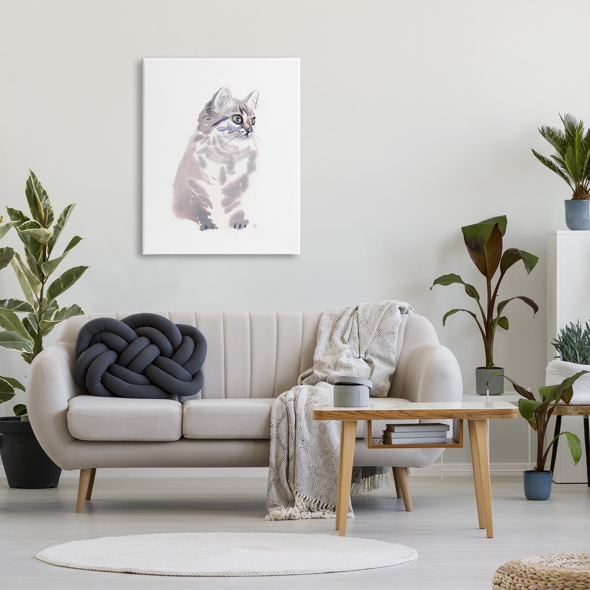 Stupell Industries Grey Shorthair Kitten Portrait Minimal Pet Cat Animals & Insects Painting Gallery Wrapped Canvas Print Wall Art, 30 x 40