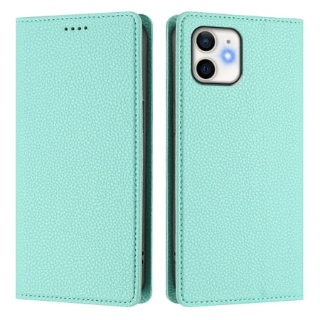 Magnetic Flip Wallet Case for iPhone 11,Compatible Card Holder with RFID Protection Built-in Stand TPU + PU Leather Phone Cover, Mint green