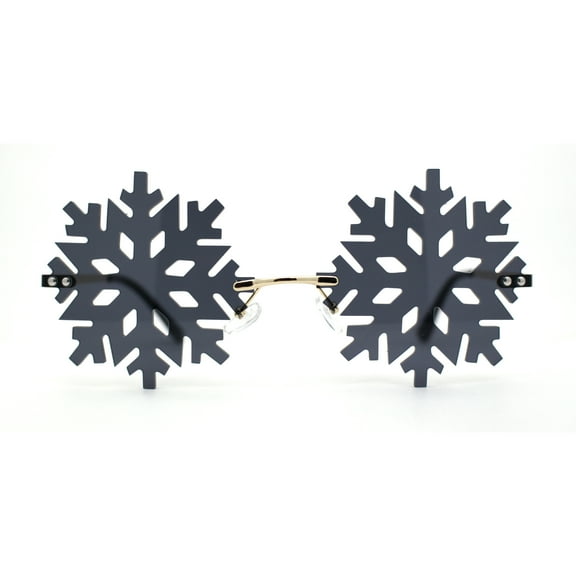 Die Cut Snow Flake Shape Rimless Retro Round Sunglasses Gold Black