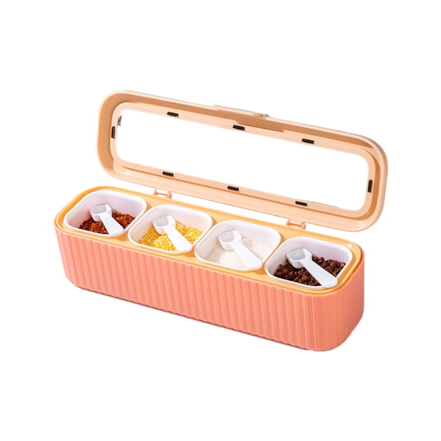 Bewildely Caja multifuncional para condimentos de sal y glutamato monosódico, caja de condimentos dividida para cocina Cocina y Comedor Rosa