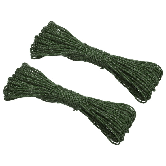Uxcell 65 Feet Reflective Guyline Camping Paracord 3mm Nylon Tent Cord Guyline Rope Green