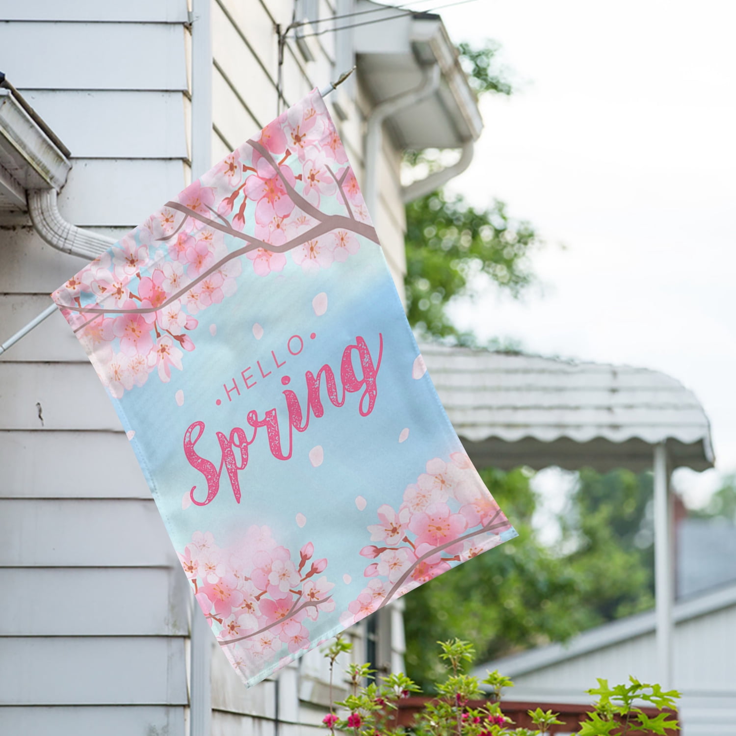 America Forever Hello Spring House Flag 28 x 40 Inch Floral Double Sided Seasonal Outdoor Yard Decorative Colorful Spring Summer Flower Blooms Cherry Blossom House Flag
