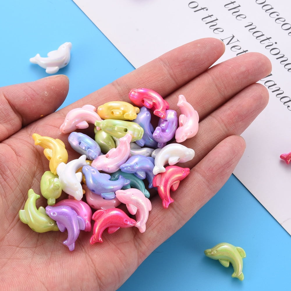 500g Opaque Acrylic Beads Dyed AB Color Dolphin Mixed Color 12x20x8mm Hole: 1.4mm 620pcs/500g