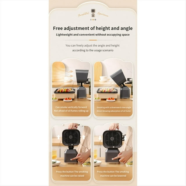 Hotte Portable Mini Cuisine de Bureau Sans Installation Angle Réglable pour Barbecue Intérieur Hotte de Cuisine Prise US, 1 X Hotte de Bureau 1 X Chargeur 1 X Boîte à Fumer, Gris Foncé
