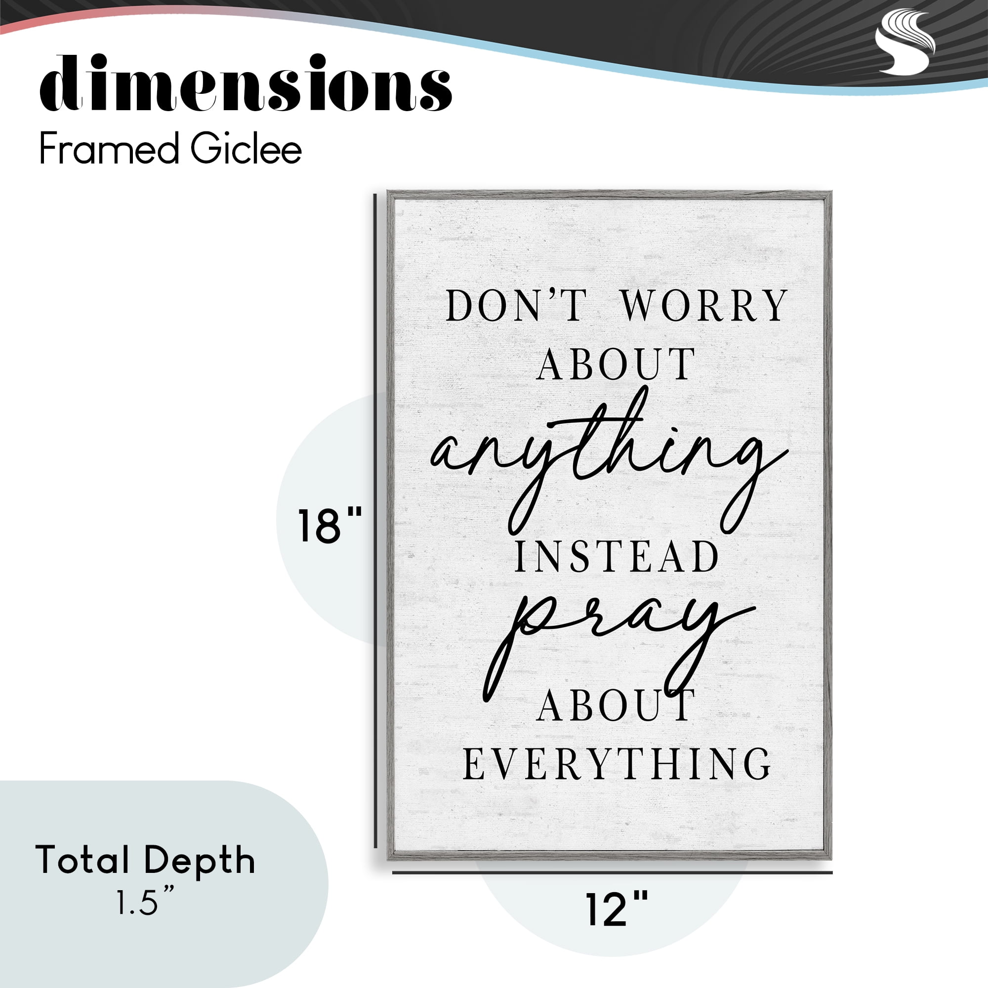 Pray Instead Of Worry Gray Framed Giclee Art, design by Lettered and Lined